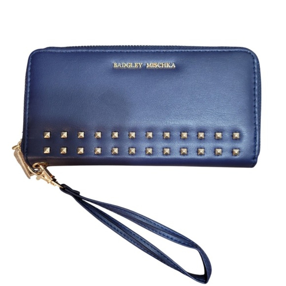 Badgley Mischka Studded Zip Around Wristlet Wallet Womens Blue Purple‎